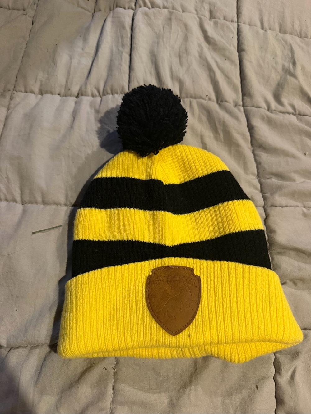 Yellow & Black Striped Pom Beanie Hat Hufflepuff